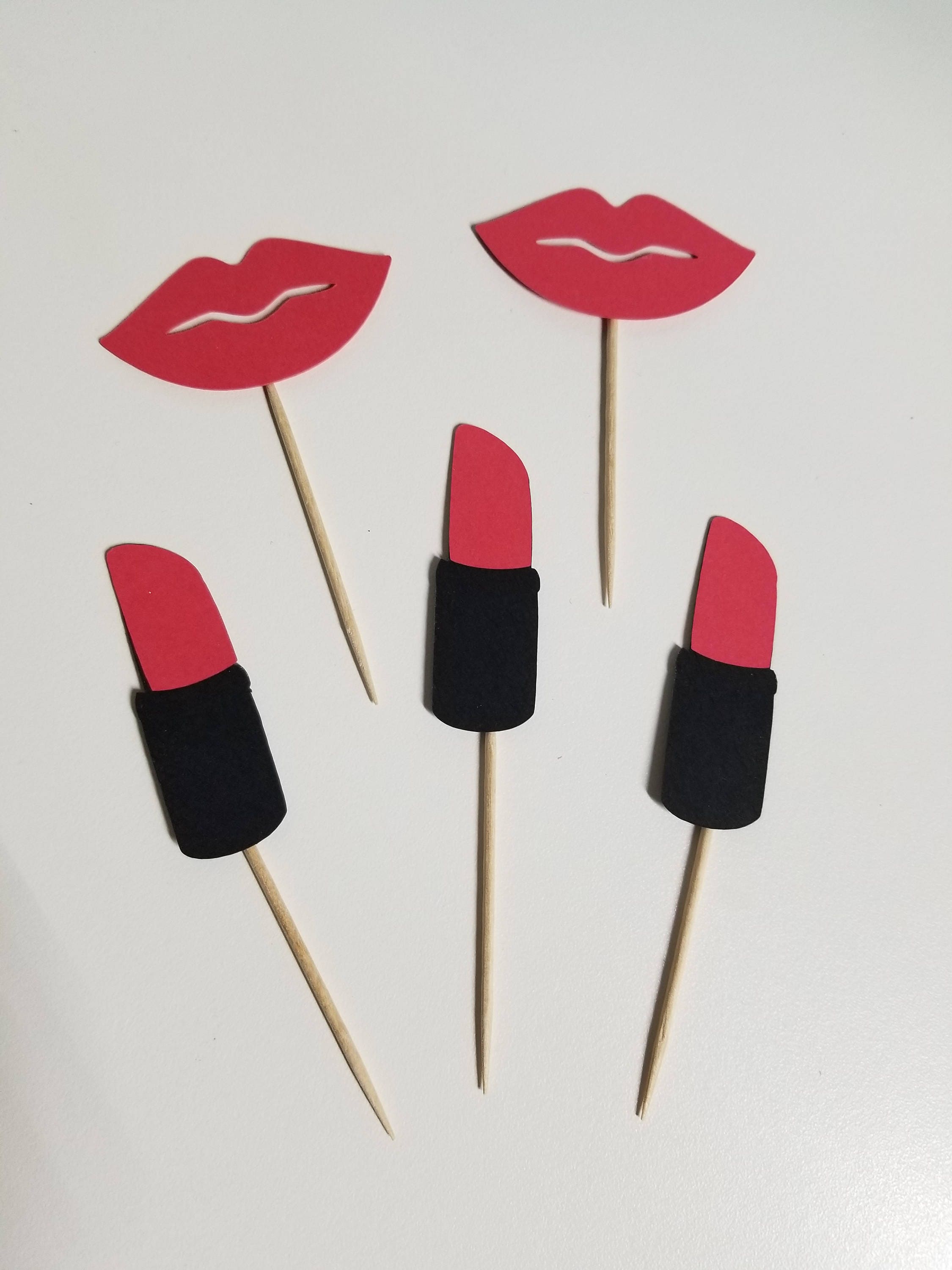 Lips and Lipstick Cupcake Toppers Set 12/ Choose Color Etsy