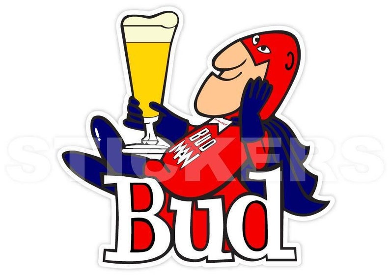 Bud Man Budman Budweiser Sizes Beer Vinyl Sticker image 0