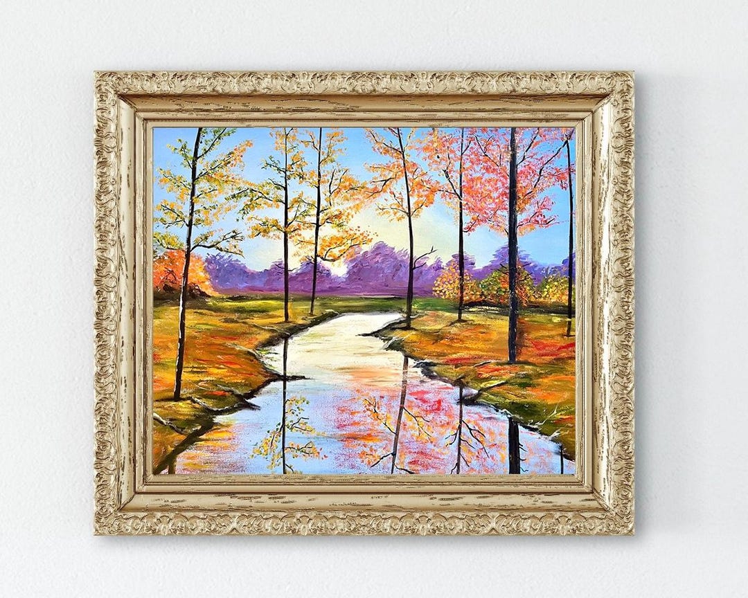 Autumn Landscape Art Print, Fall Forest River Canvas Print, Colorful ...