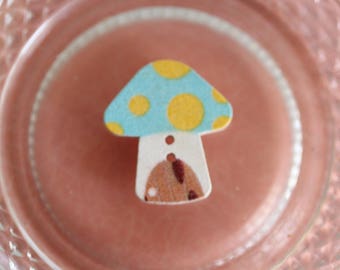 button wood mushroom blue and yellow
