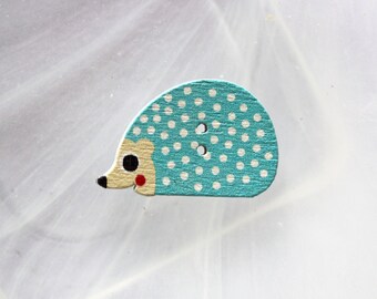 Button Hedgehog turquoise wood