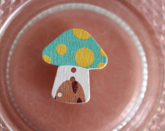 button wood mushroom blue and yellow