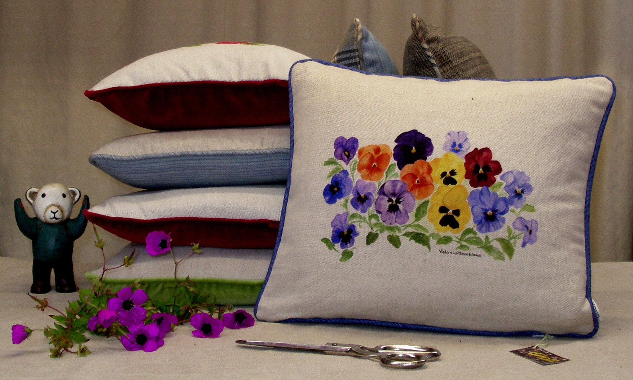 Velvet backed handmade cushions using our own original Etsy