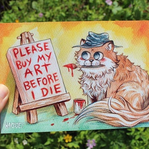 Bitte kaufen Sie meine Kunst, bevor ich Die | Mini Sour Puss Katze Print