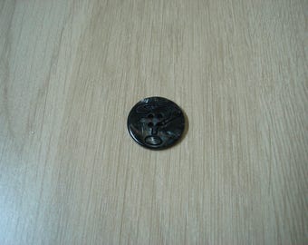 Black marbled gray round button with inscription