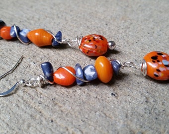 Wire wrapped beaded earrings, Glass bead earrings, Art glass earrings, Lampwork glass earrings