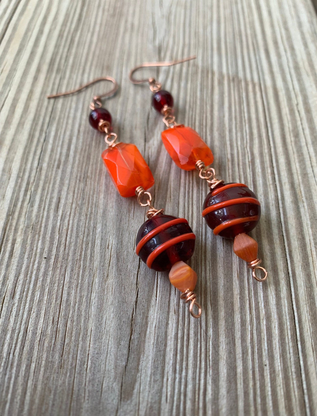 ORANGE & BLK FLOWER EARRINGS
