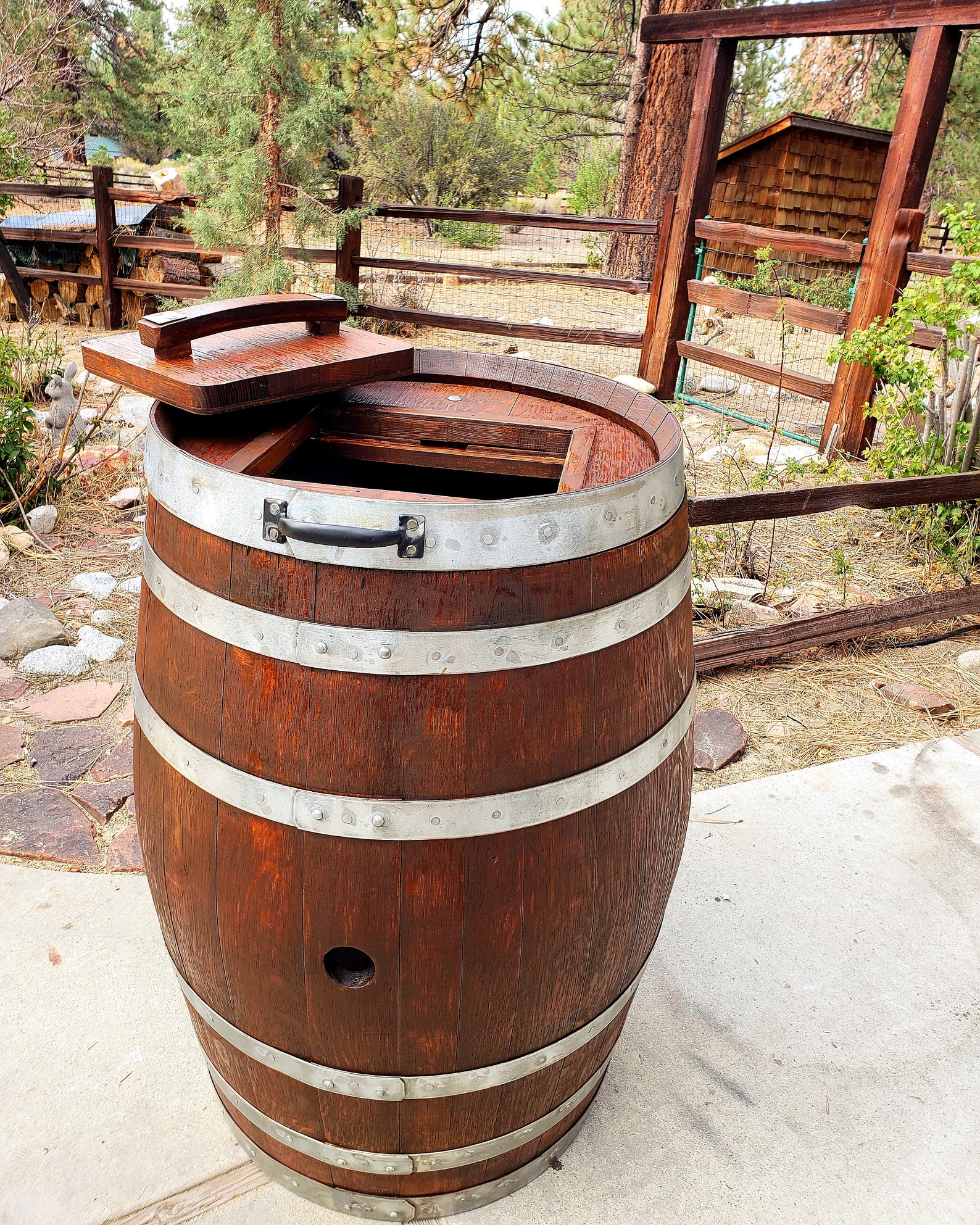 Wine Barrel Trash Can Etsy