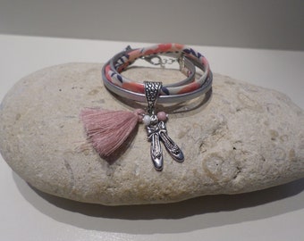 Bracelet Ballerine de Danse, bracelet tissu liberty fleuri rose, Bijou cadeau original, bracelet enfant