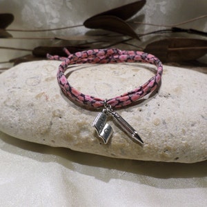 Master bracelet in floral Liberty fabric with pencil and silver book pendant, Original jewelry, Master gift image 5