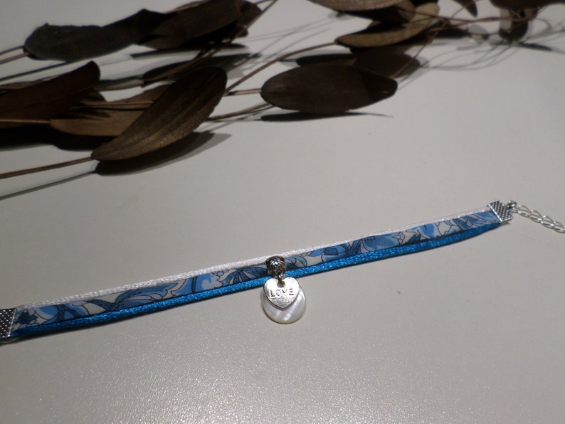Woman/'s Jewelry Mother/'s Day Mom Liberty Floral Bracelet Blue Pendant Heart Cordon Satin White Teenage Gift