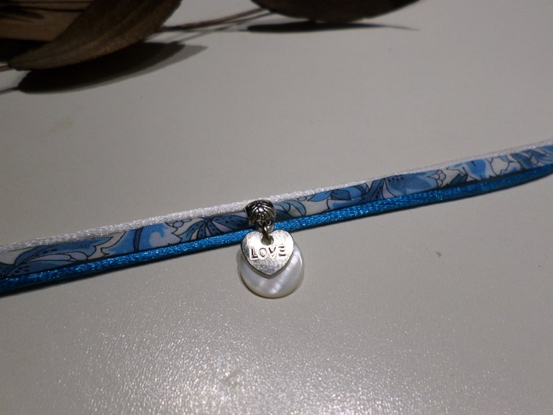 Woman/'s Jewelry Mother/'s Day Mom Liberty Floral Bracelet Blue Pendant Heart Cordon Satin White Teenage Gift