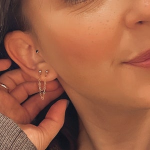 Double Piercing Chain Earrings