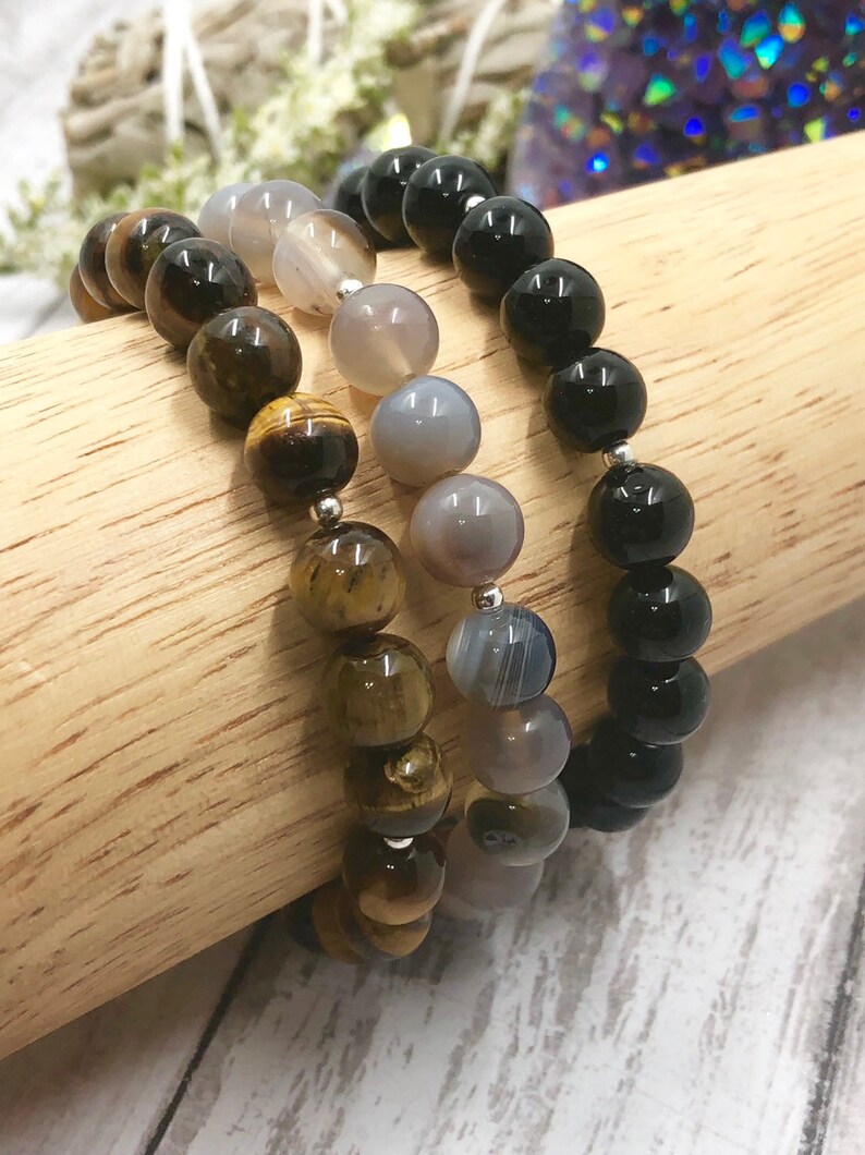 Grey Agate \u2022 Tiger Eye \u2022 Onyx \u2022 Healing Bracelet