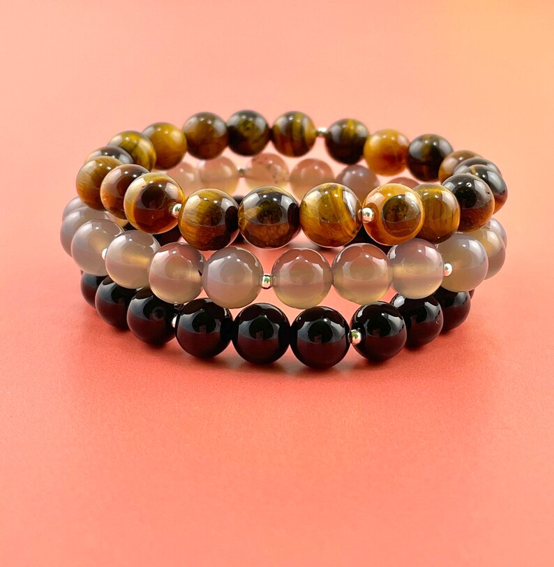Grey Agate \u2022 Tiger Eye \u2022 Onyx \u2022 Healing Bracelet