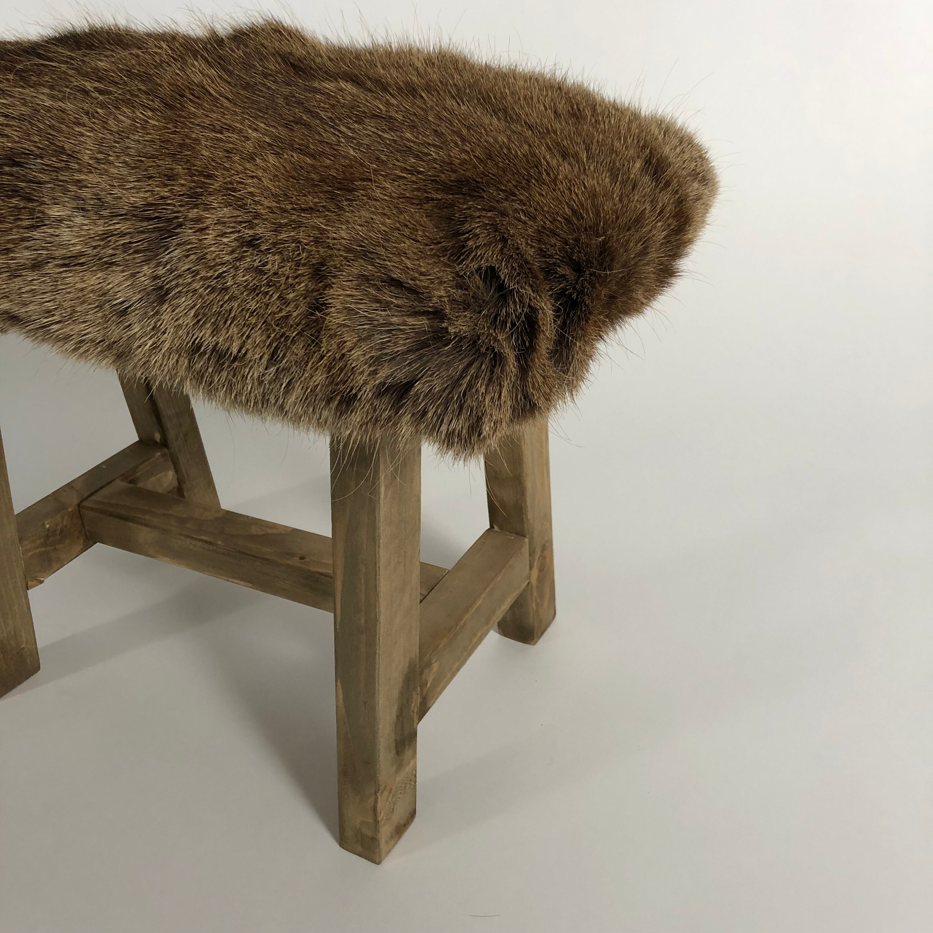 Taburete / sofá de madera con tapicería marrón de piel de | Etsy