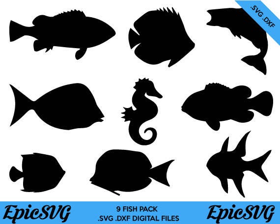 Download 9 Fish .SVG .DXF clipart Vector Graphic Fish Seahorse Sea ...