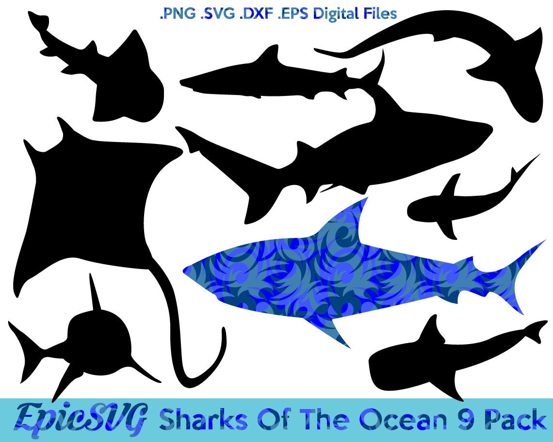 Download 9 Shark Silhouettes .SVG .EPS .DXF Design Cutting | Etsy