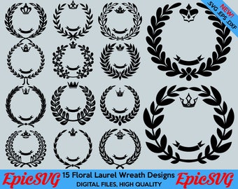 15 Wreath Designs | .SVG .DXF .EPS | Floral Laurel Flourish Wedding Gift Frame Cutting | Digital Files