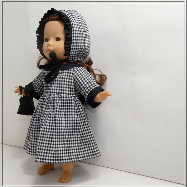 Robe Col Claudine manche longue, béguin, short et bandeau de tête pour poupée 36 cm, vêtements pour poupée 36 cm,