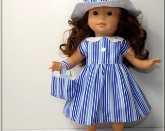 Dress, hat, bag, bloomer and headband for 36 cm doll, 36 cm doll clothes, 36 cm Corolle doll, hat, bag, dress, bloomer