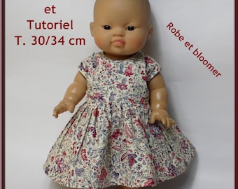 Patron, tutoriel, robe, bloomer, pour, poupon, 30 cm, tutoriel, couture, coudre, vêtement, pour, poupon, 30 cm, patron, de, couture, couture