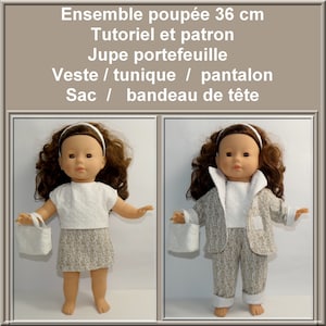 Diy Pattern / 36 cm Doll tutorial to make a set Raglan sleeve jacket, wrap skirt, pants, tunic, bag, headband