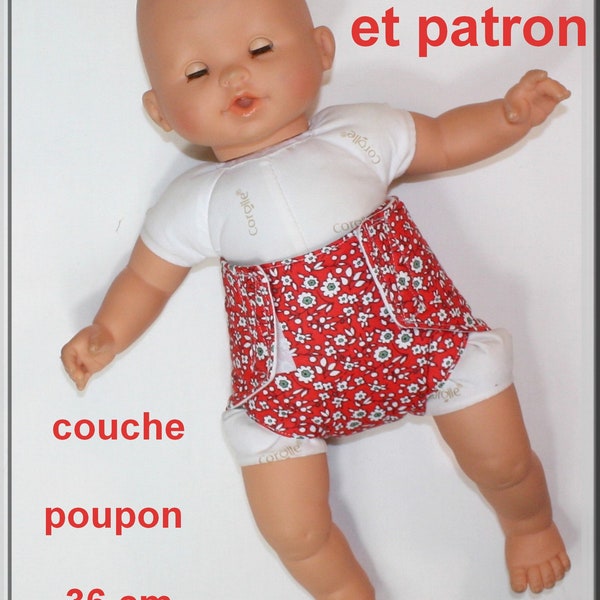 Patron, et, tutoriel, couche, poupon, Corolle, 36 cm, patron, de, couture, accessoire, vêtement, poupon, 36 cm, couche, pour, poupon, 36 cm