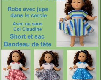 DIY couture poupée Ma Corolle 36 cm : robe jupe dans le cercle , short, sac et bandeau de tête, couture pour poupée Ma Corolle 36 cm