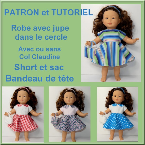 DIY couture poupée Ma Corolle 36 cm : robe jupe dans le cercle , short, sac et bandeau de tête, couture pour poupée Ma Corolle 36 cm