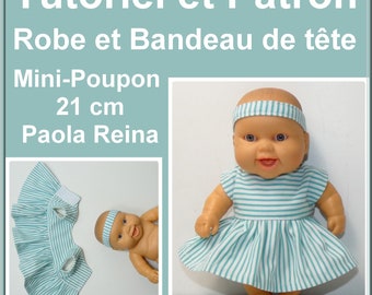 Patron et tutoriel : robe et bandeau de tête pour un minipoupon Paola Reina 21 cm