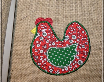 Poule en appliqué, fichier Broderie, broderie machine, apliqué poule, fichier pour brodeuse, Broderie machine, fichier pour broderie machine