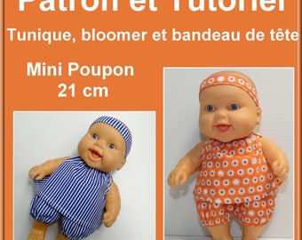 Patron et tutoriel : Tunique, bloomer et bandeau de tête pour un minipoupon Paola Reina 21 cm