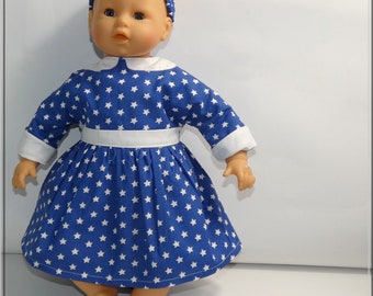 Claudine collar dress with long sleeves and lapels, shorts and headband for a 42 cm baby doll, clothing for a 42 cm baby doll, baby accessories