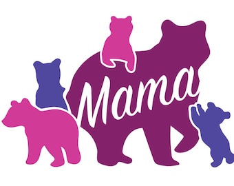 Mama Bear with four 4 cubs .SVG file for vinyl cutting