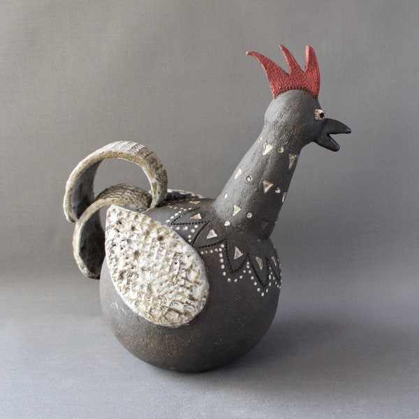 Pierrette - sculpture poule en grès noir - pour la maison et le jardin