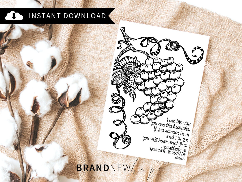 John 15:5 Scripture Coloring Page, Bible Coloring Page, Grapevine