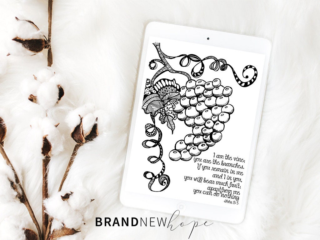 John 15:5 Scripture Coloring Page, Bible Coloring Page, Grapevine