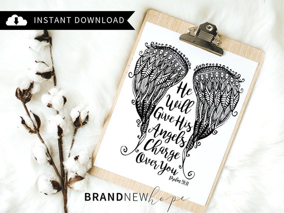 Psalm 91 11 Coloring Page Scripture Coloring Page Angel Wings Adult Coloring Bible Verse Coloring Page Worship Coloring Page