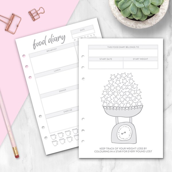 A5 Food Diary Inserts for Weight Loss
