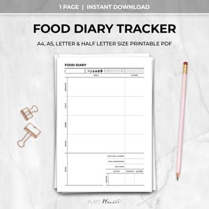 Diario de comidas imprimible / Registro diario de comidas / Planificador de nutrición y salud / Descarga instantánea / Tamaños A4, A5 (carta y media carta)