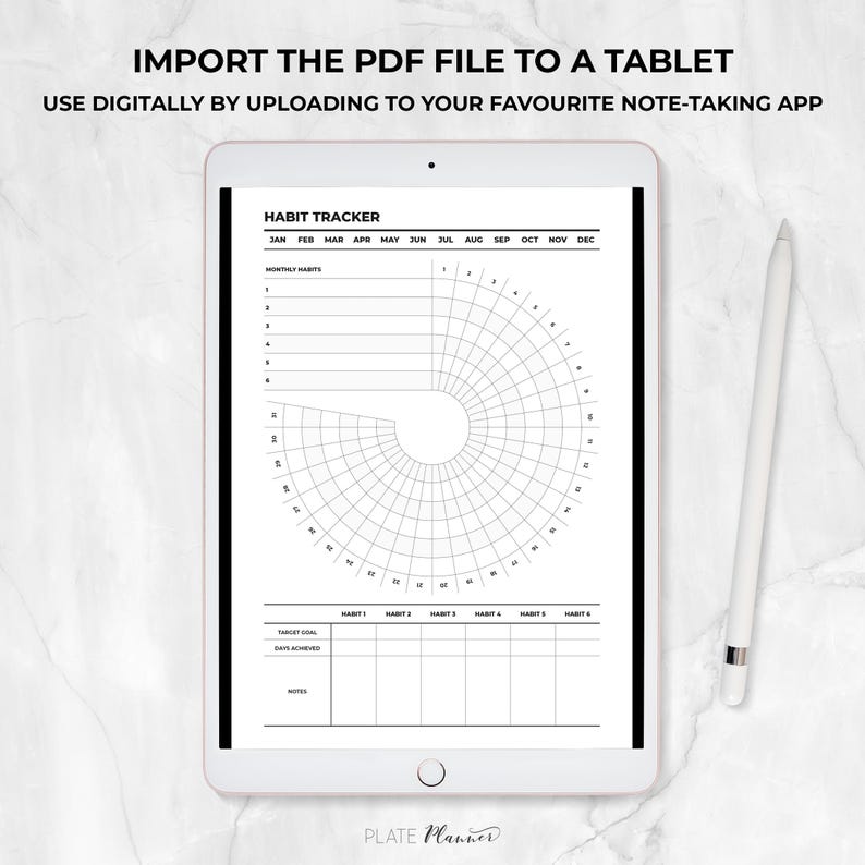 Habit Tracker Printable Download Imported onto a tablet to use in a note-taking app