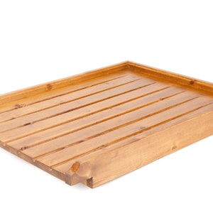 Large Raised Solid Pine Draining Board for a belfast/butler sink that is raised above the worktop