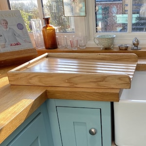 Large Sloping Solid Oak draining board for Belfast sink for Quality all Our Oak boards screwed and glued with oak dowels to cover not Nailed image 1