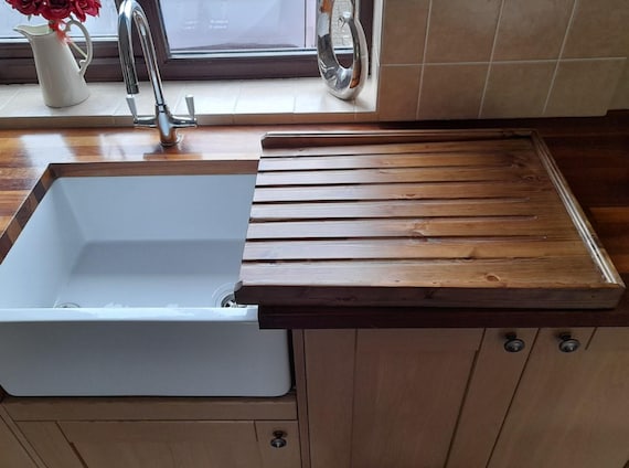 Large Solid Pine Draining Board for a belfast/butler sink medium finish L