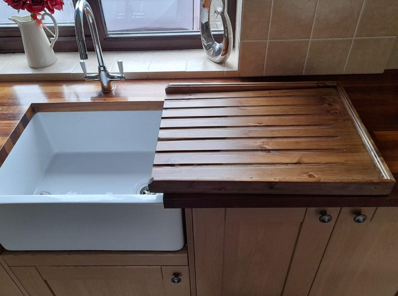 Dish Rack Wooden Countertop Drainer Raised Wooden Pine Worktop