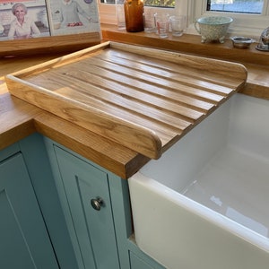 Large Sloping Solid Oak draining board for Belfast sink for Quality all Our Oak boards screwed and glued with oak dowels to cover not Nailed image 6