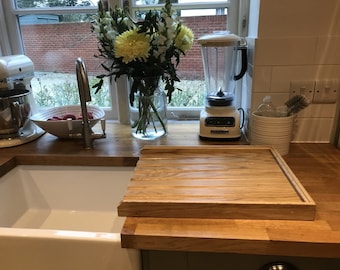 Solid Oak draining board for a belfast/butler sink For Qaulity all Our Oak boards are screwed and glued with oak dowels to cover not nailed