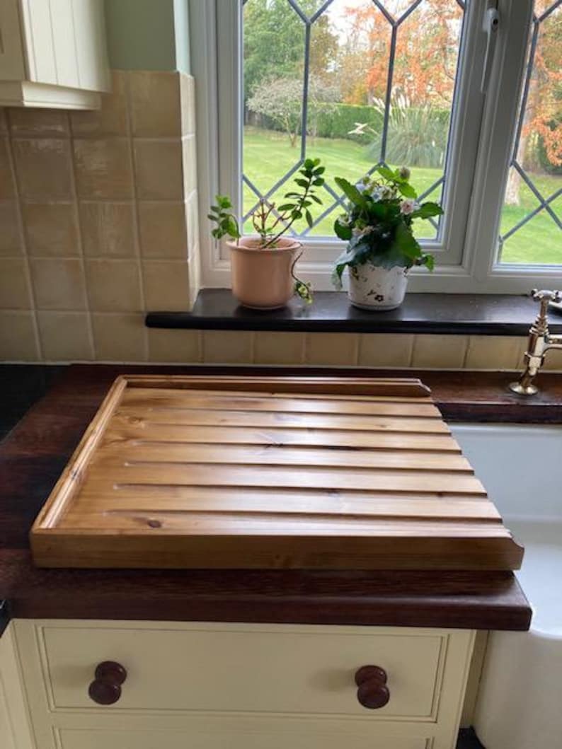 Large Solid Pine Draining Board for a belfast/butler sink medium finish L image 2