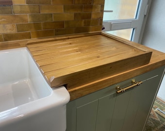 Medium Raised Solid Pine draining board for a belfast/butler sink that is raised above the worktop